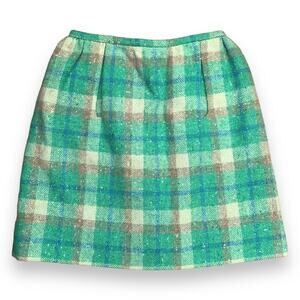 Vintage 60s 70s Villager women's pastel green wool tweed mini skirt Extra Small